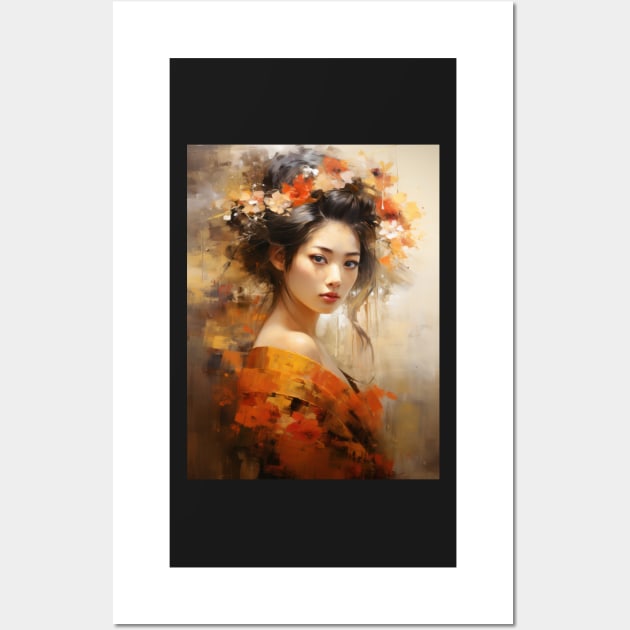 Japanese Girl With Orange Flowers in Her Hair Wall Art by kansaikate